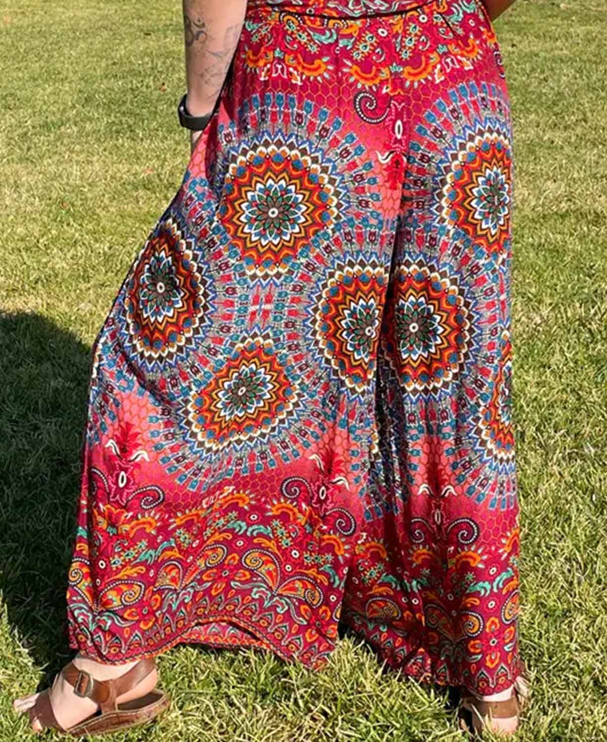 Red Earth Mandala Flowy Pants - Boho Wide Leg Pants | Hippie Pants | Soul Flower