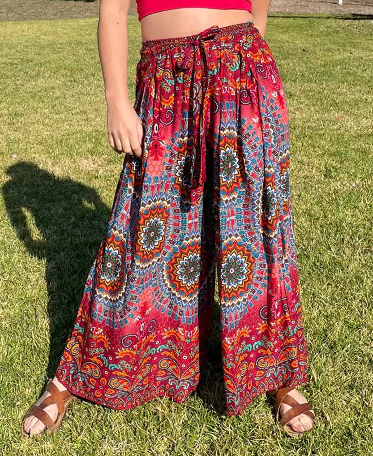 Red Earth Mandala Flowy Pants - Boho Wide Leg Pants | Hippie Pants | Soul Flower