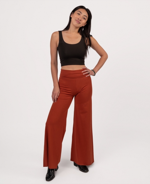 Orange High Waist Ruffle Fashion Wide Leg Pants