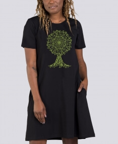 Closeout! Mandala Tree Organic T-Shirt Dress with Pockets