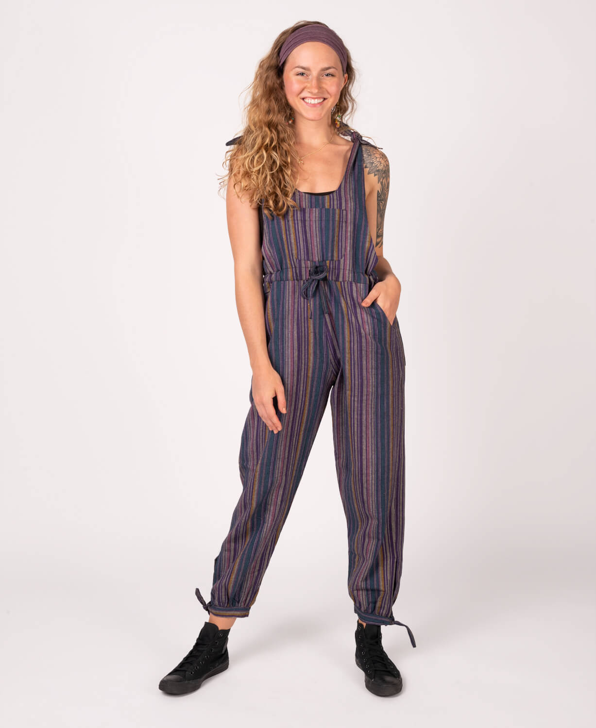 Closeout! Striped Hippie Overalls - Rainbow Kush