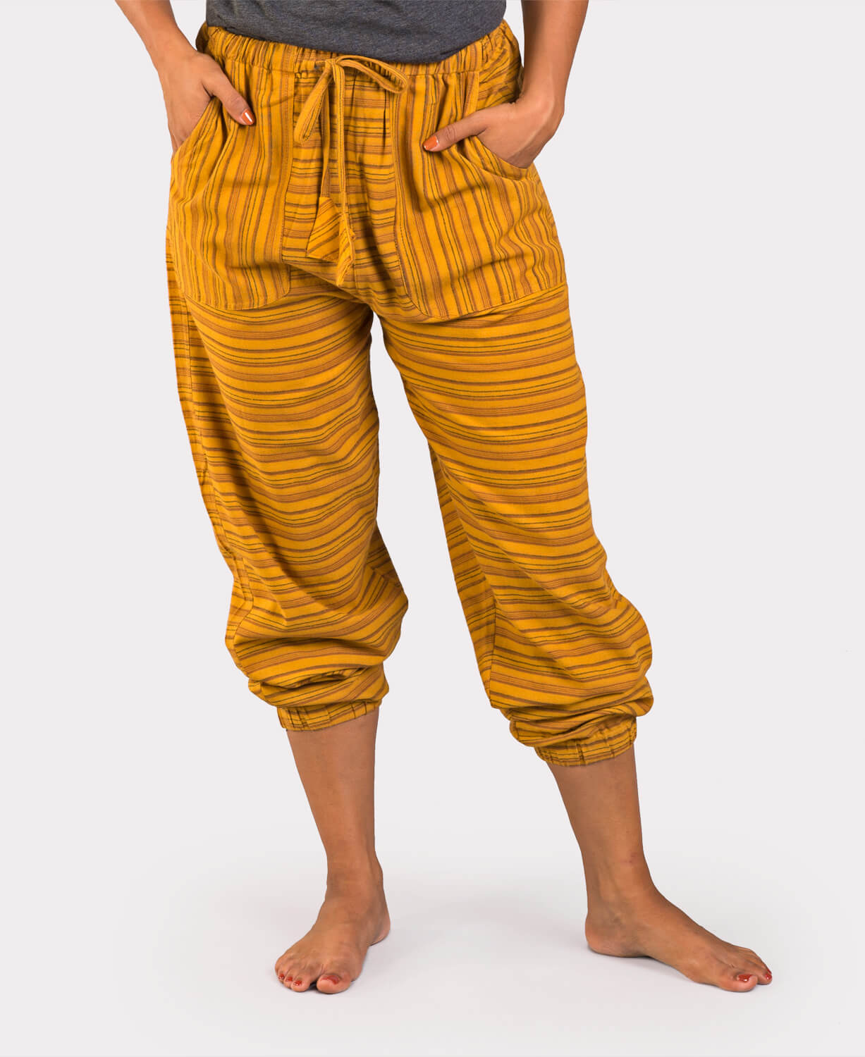 Yellow Organic Harem Pants Women Plus Size Clothing, Loose Harem