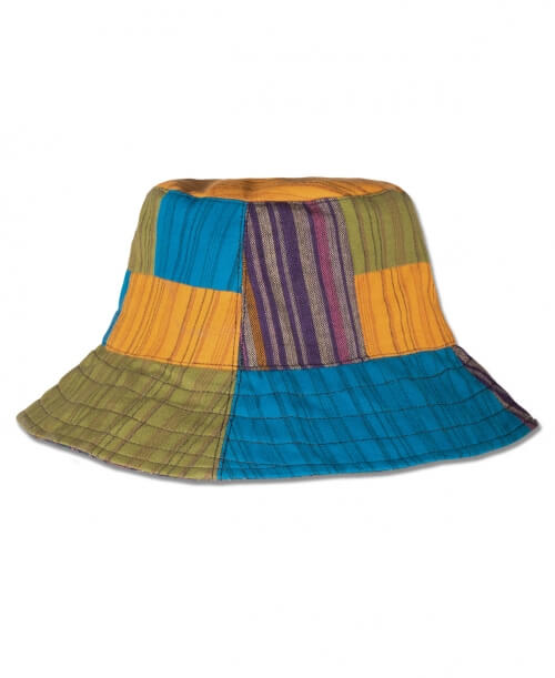 Closeout! Striped Hippie Patchwork Bucket Hat - Reversible