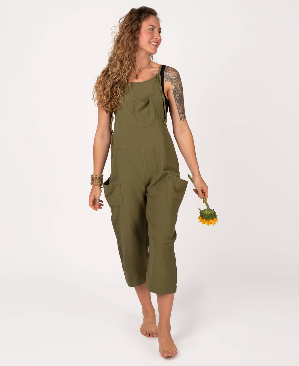 Hemp Viscose Slouchy Overalls - Moss