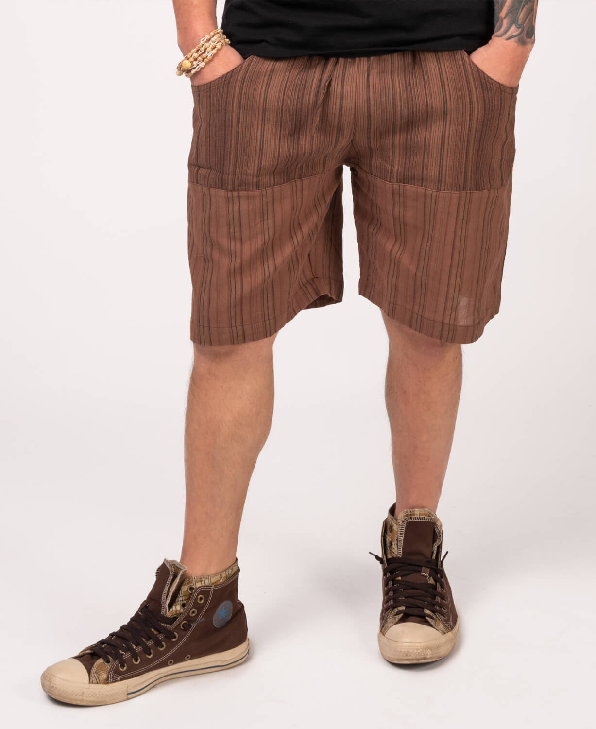 Patchwork Shorts - Brown