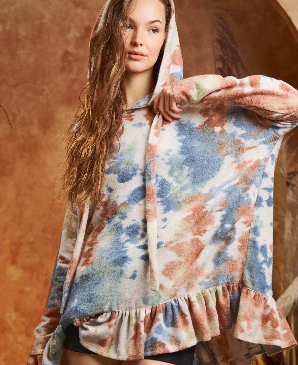 Closeout! Tie-Dye Hoody with Ruffle