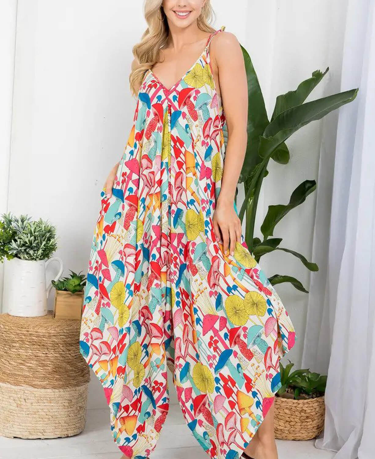 【I AM MARI】Muslin small flower flare one piece Free People ONE Aloha One Piece Wide Leg Floral Jumpsuit
