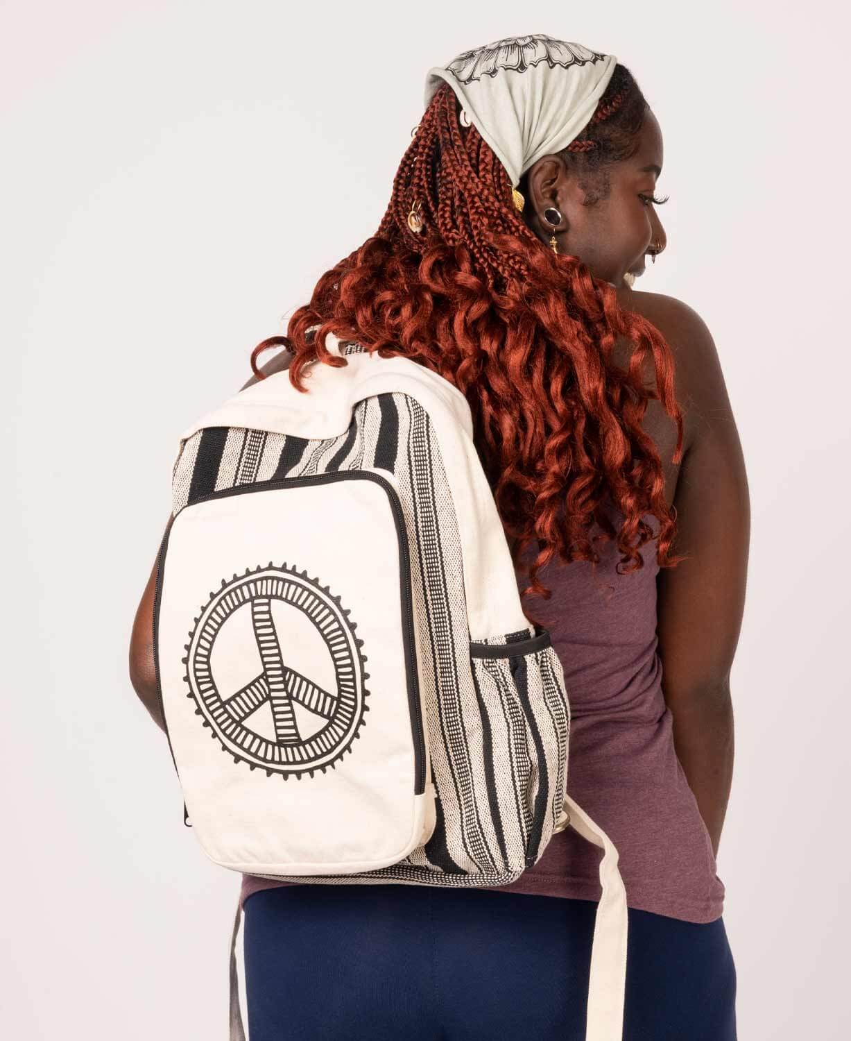 Peace Symbol Canvas Backpack - Natural