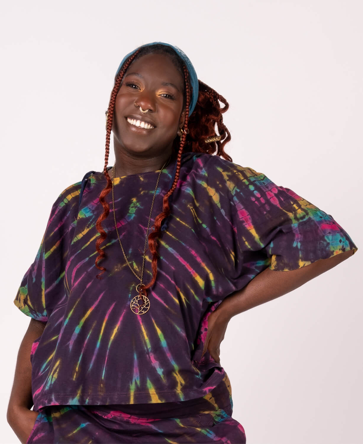 Organic Cotton Tie-Dye Cropped Slouch Hoody - Electric Lightning