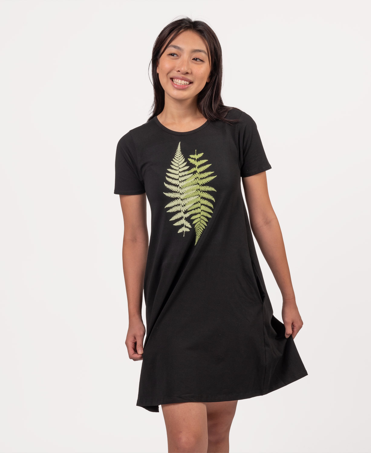 Ferns T-Shirt Dress on Black