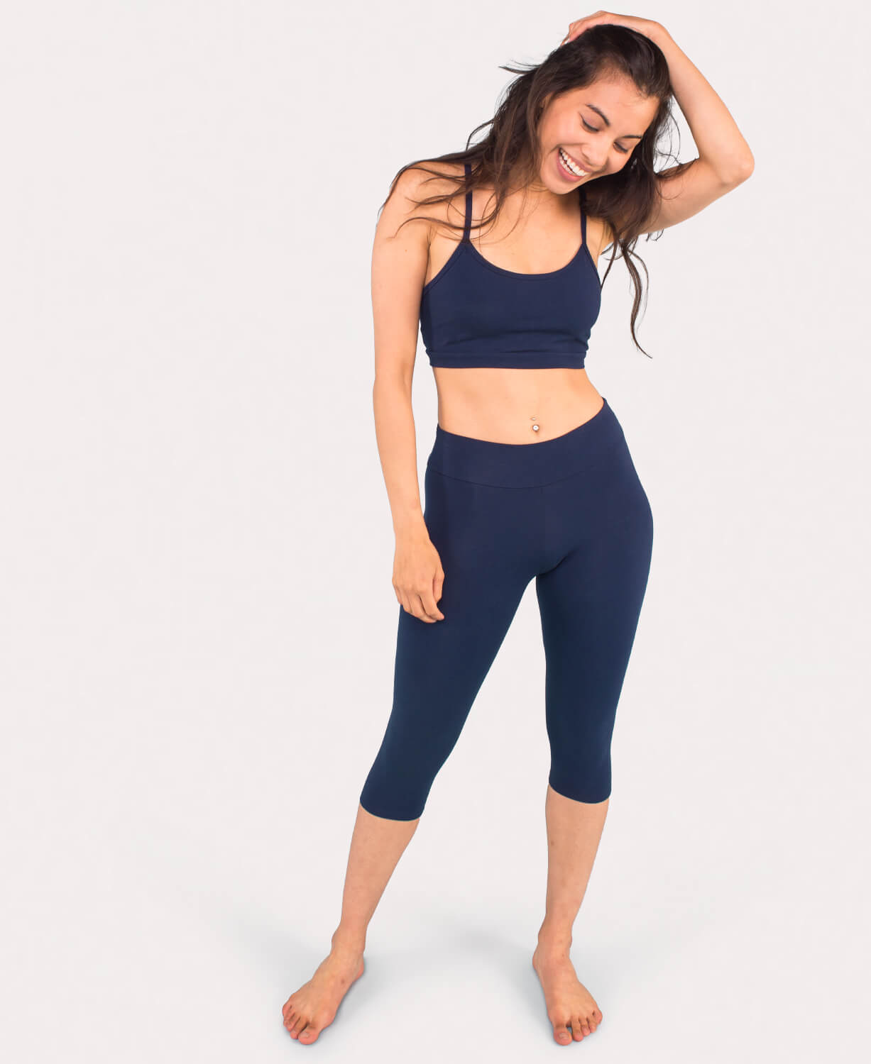 Navy Blue Cropped Leggings | Cotton Capri Leggings | Soul Flower