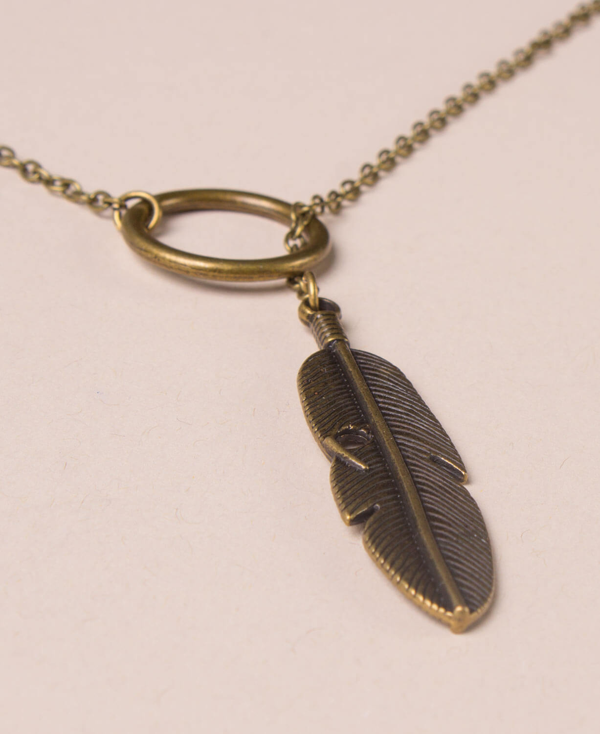 Brass Feather Necklace | Feather Lariat | Soul Flower