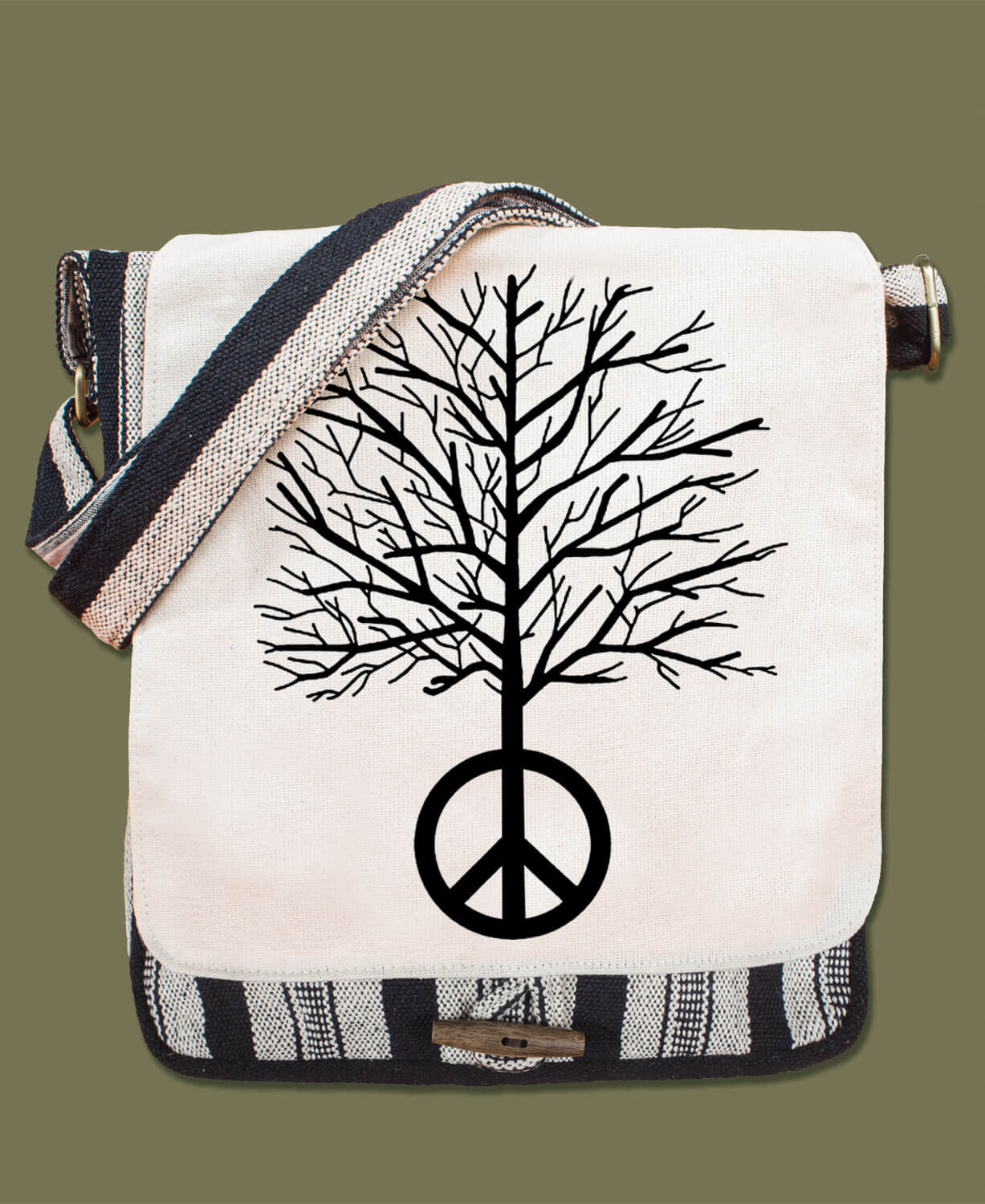 Peace Tree Canvas Messenger Bag - Natural