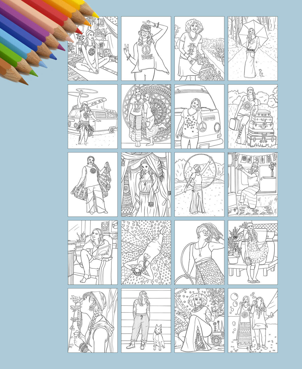 Soul Flower Hippie Coloring Book - Printable  (Digital Download)