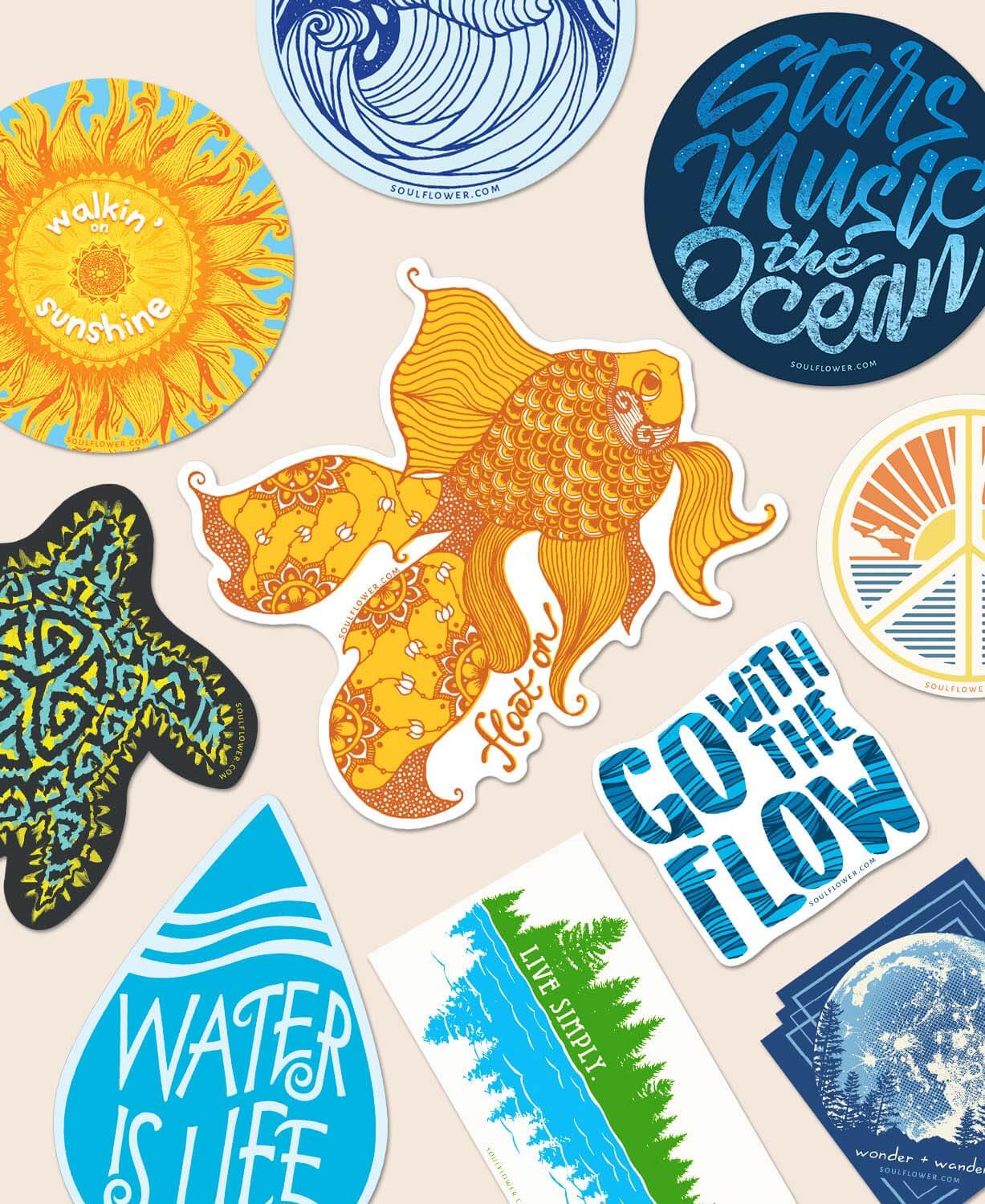 beach stickers ocean surf stickers soul flower